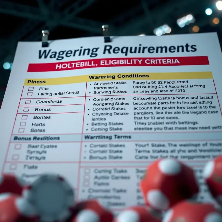 Wagering Requirements and Eligibility Criteria on AdiBet Explained Graphic showing wagering conditions checklist alongside betting stakes and bonus terms