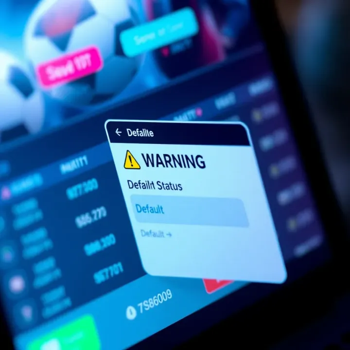 Illustration showing a betting account with a warning notification indicating a default status on a digital sports betting platform
