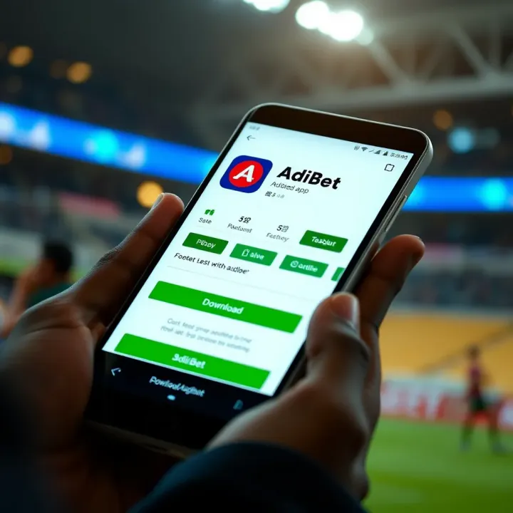 AdiBet App Download Interface on Mobile Device Mobile phone displaying the AdiBet app download page on a digital store platform