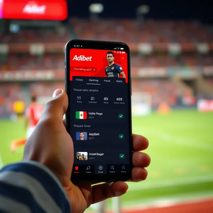 Smartphone showing Adibet app main screen with betting options and user interface