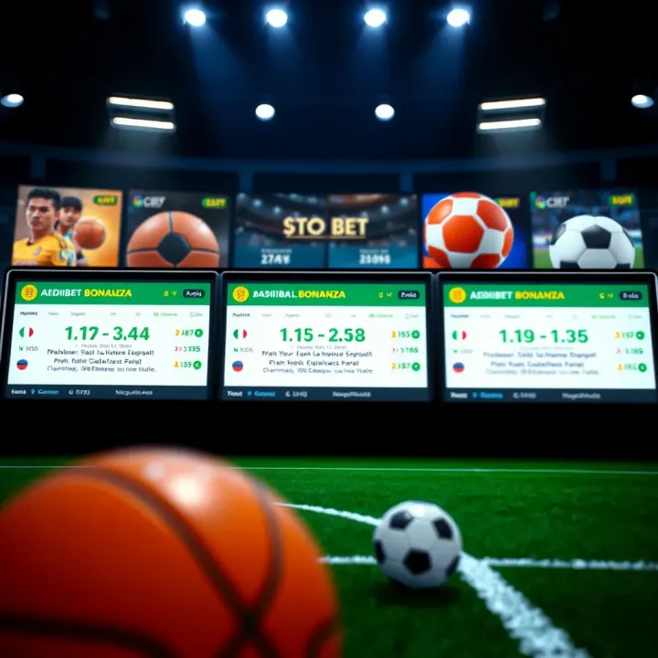 Digital Sports Betting Interface Featuring Basketball and Soccer Games Illustration of a digital sports betting interface showing popular games like basketball and soccer with cash prize notifications