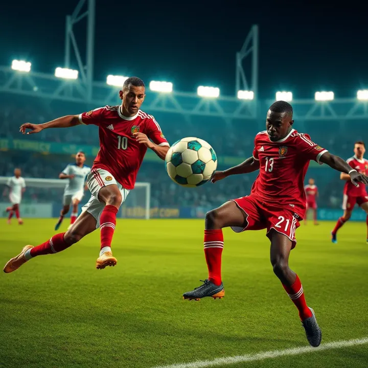 Dynamic football match showcasing tactical maneuvering between top Nigerian and African clubs