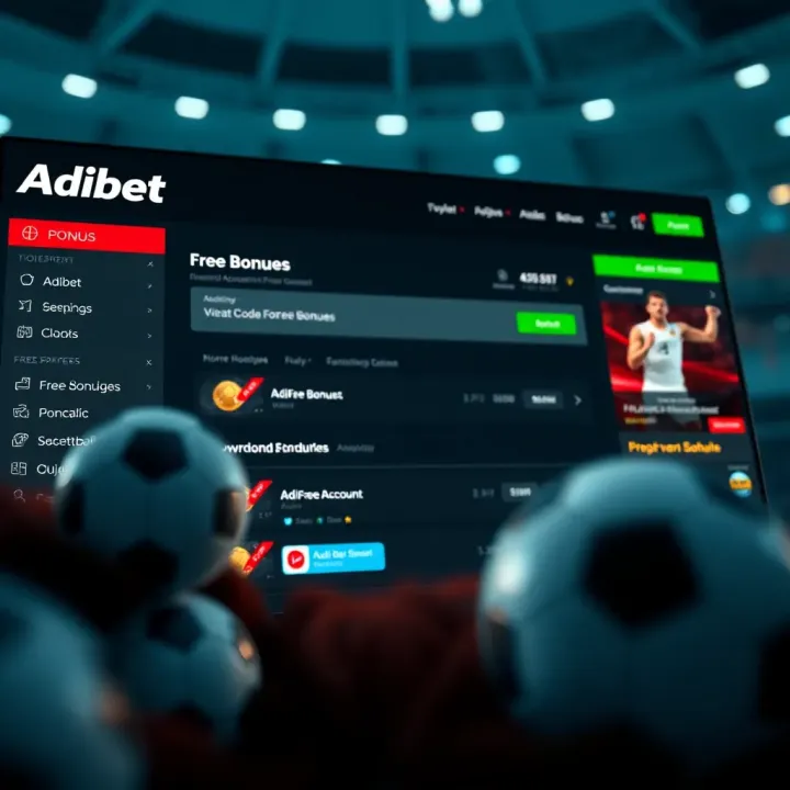 Screenshot of Adibet platform featuring a code entry section for free bonuses
