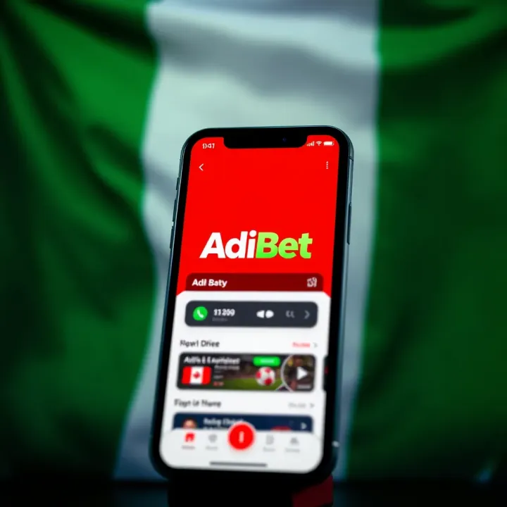 AdiBet App Interface on iOS with Nigerian Theme iPhone displaying the AdiBet app interface with Nigerian flag colors in the background