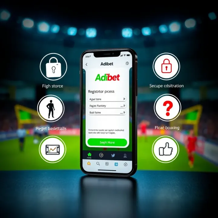 Illustration of secure registration process on Adibet Lite Old Mobile with mobile device and security icons