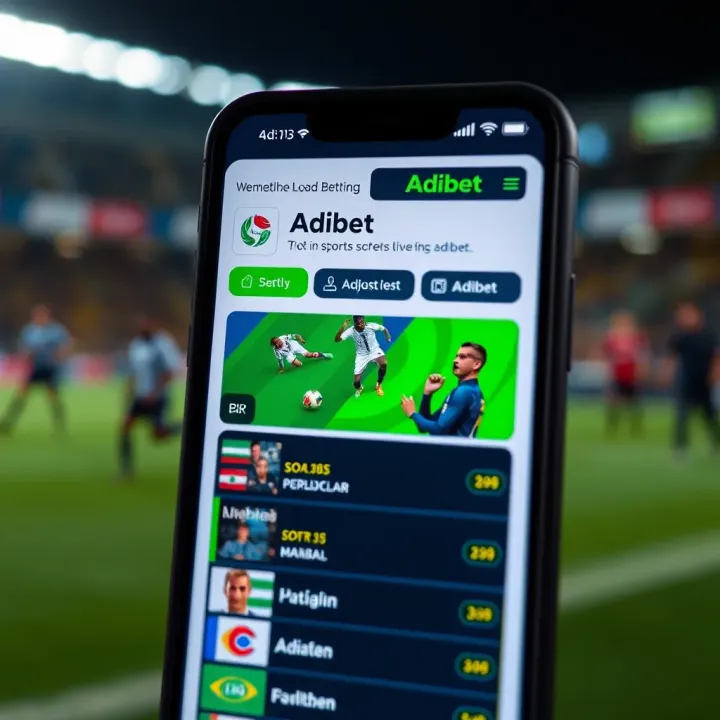 User interface of Adibet live sports betting app showing available sports and betting options