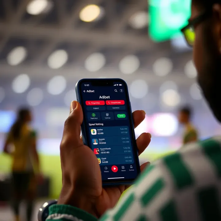 User navigating the Adibet live sports betting app interface on a smartphone in Nigeria