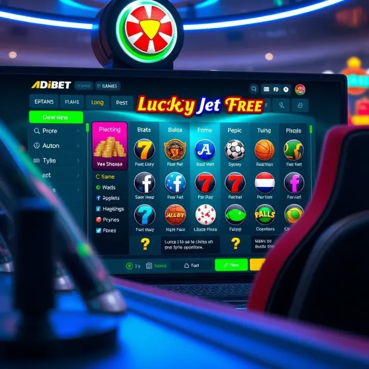 Interface of Adibet Lucky Jet Free showing game options and navigation for users