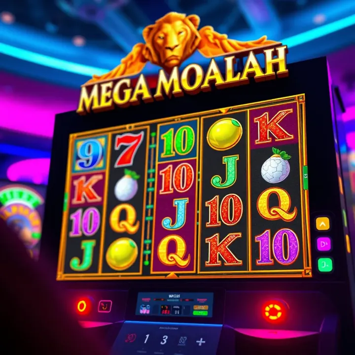 Illustration of a virtual slot machine gameplay screen featuring colorful reels and vibrant jackpot symbols