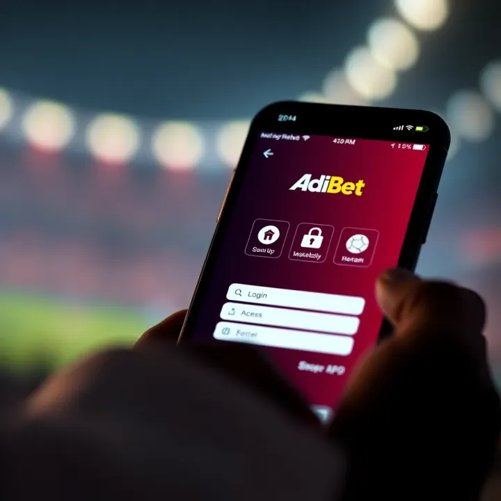 Smartphone showcasing AdiBet app login page with secure access icons