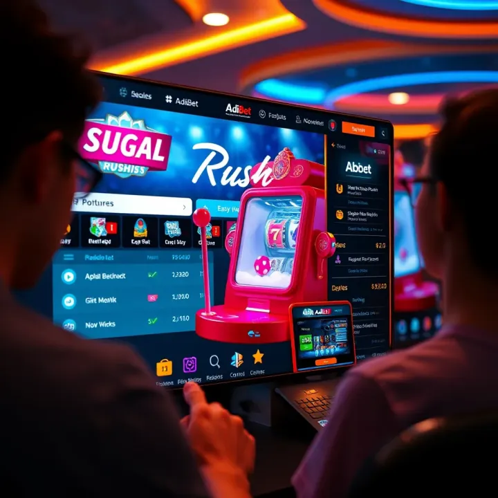 User interface of AdiBet platform showcasing easy access to Sugar Rush demo and betting options