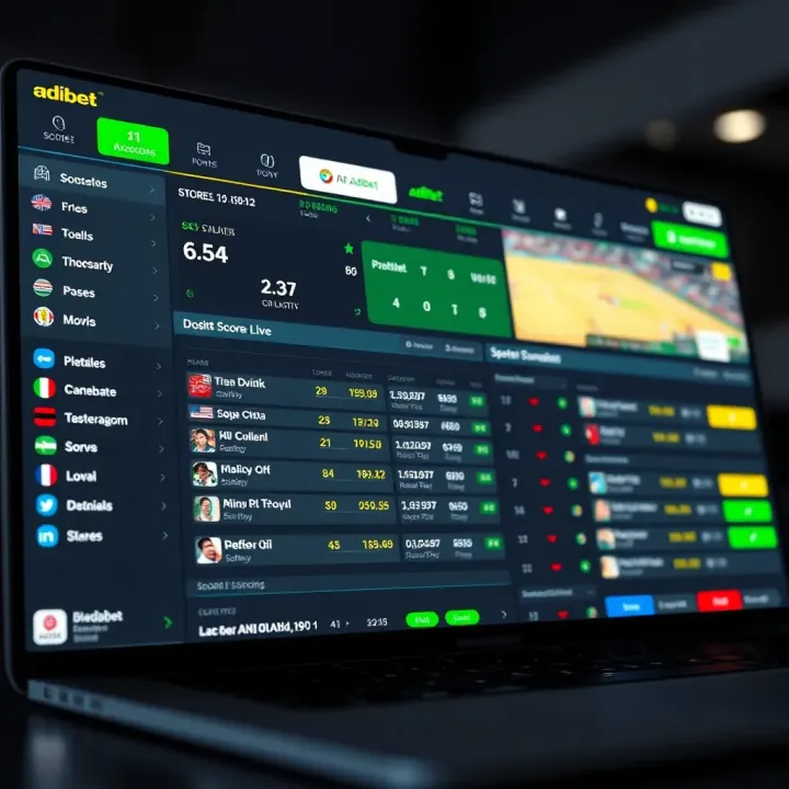 Adibet Score Live Platform Interface Dashboard showing live sports betting scores and updates from various matches