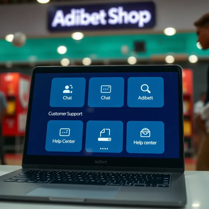 Customer support options on Adibet Shop platform including chat and help center icons