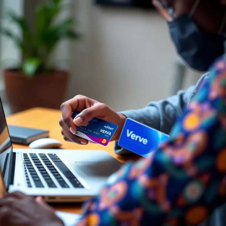 Person making a secure online payment using Adibet Verve card on laptop