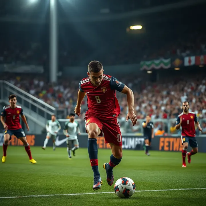 Football players competing intensely during a World Cup match