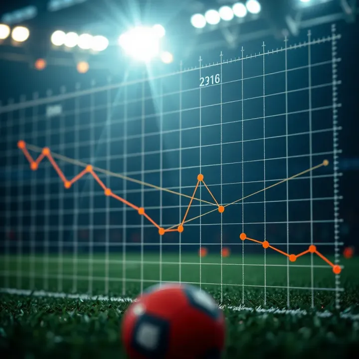 Graph illustrating football match score prediction probabilities with data points and trend lines