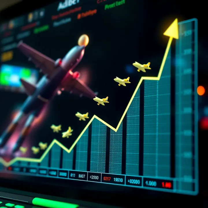 Graph showing upward trends with airplane icons representing Adibet Aviator game progress