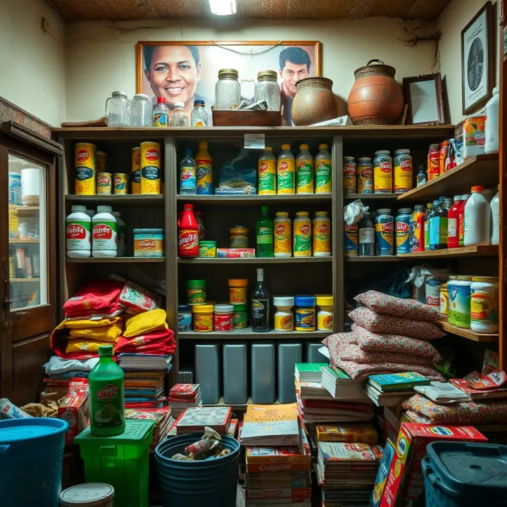 Arrangement of goods and products inside the Old Adibet Shop reflecting local commerce practices
