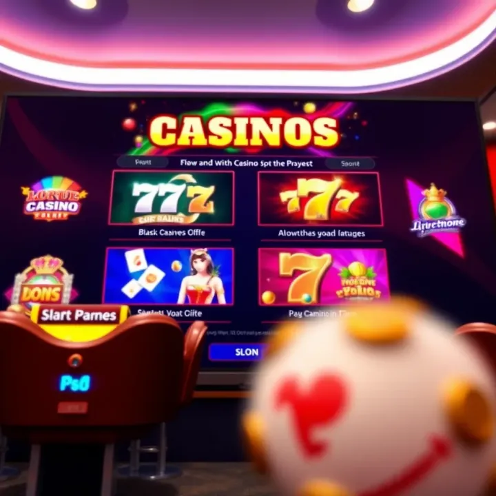 Illustration of a digital casino interface showing popular online slot games and payout options