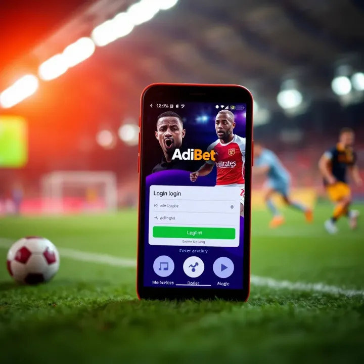 Mobile phone displaying AdiBet login screen with Nigerian sports betting options