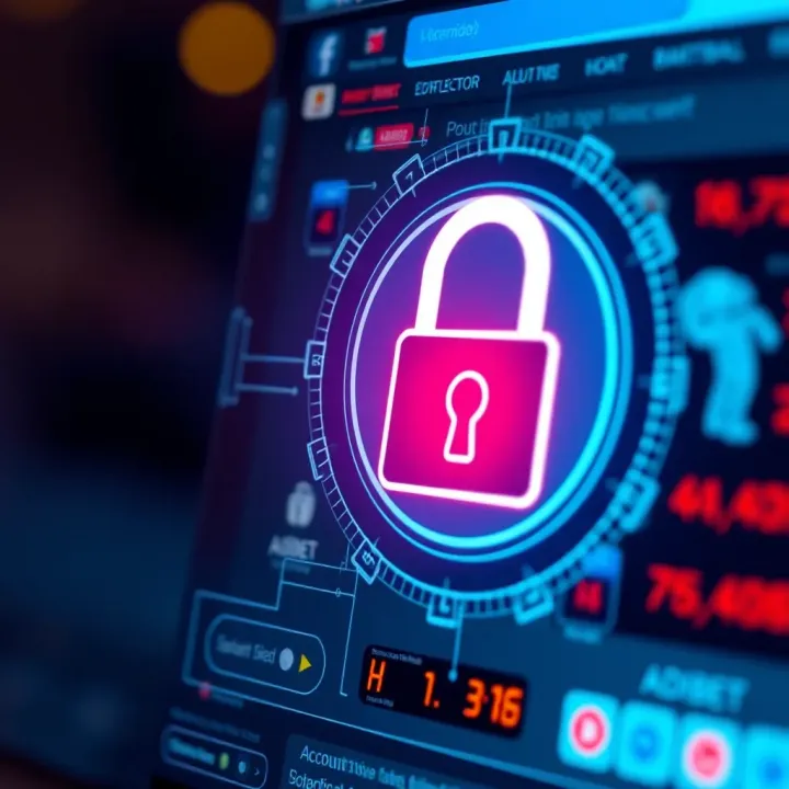 Illustration of a digital account security interface with a lock symbol indicating account protection