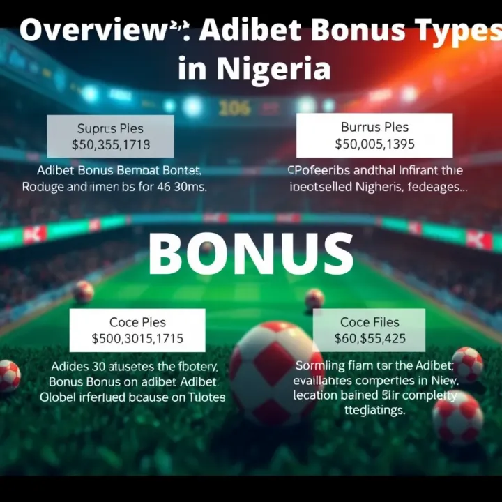 Overview of Available Adibet Bonus Types for Nigerian Bettors Illustration showing various bonus types available for Adibet users in Nigeria