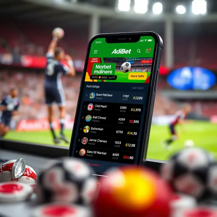 AdiBet NG App Interface Showcasing Sports Betting Markets and Live Odds Screenshot of AdiBet NG app interface displaying various sports betting markets and live odds
