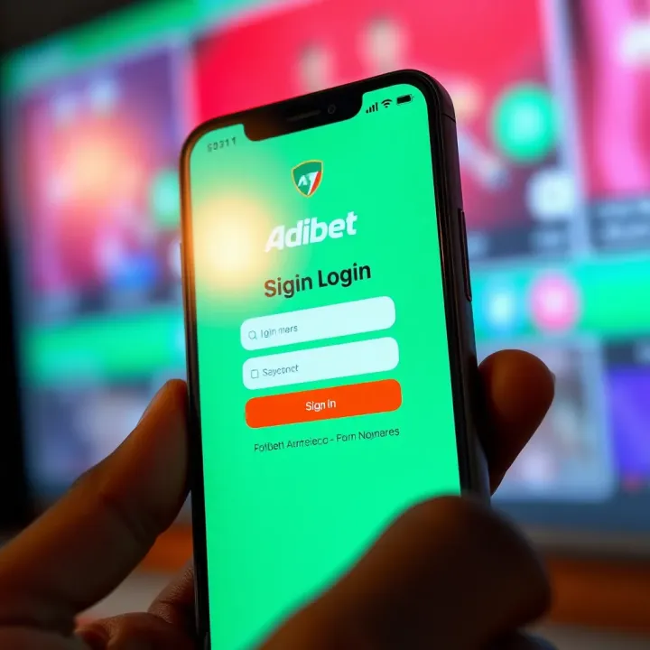 Mobile phone screen with AdiBet NG app login page showing secure sign-in options