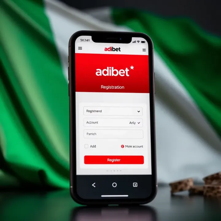Adibet Account Registration Interface in Nigeria Mobile phone displaying Adibet registration screen with Nigerian flag background