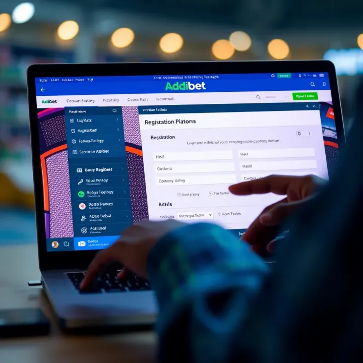 User entering registration details on AdiBet platform on a laptop