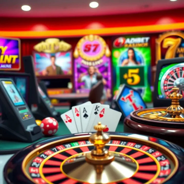 Variety of casino game icons representing slots, cards, and roulette