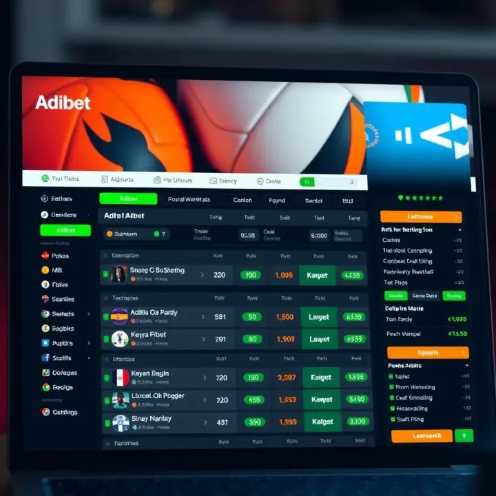 Digital interface showcasing Kenya Adibet's online betting platform with popular wager options