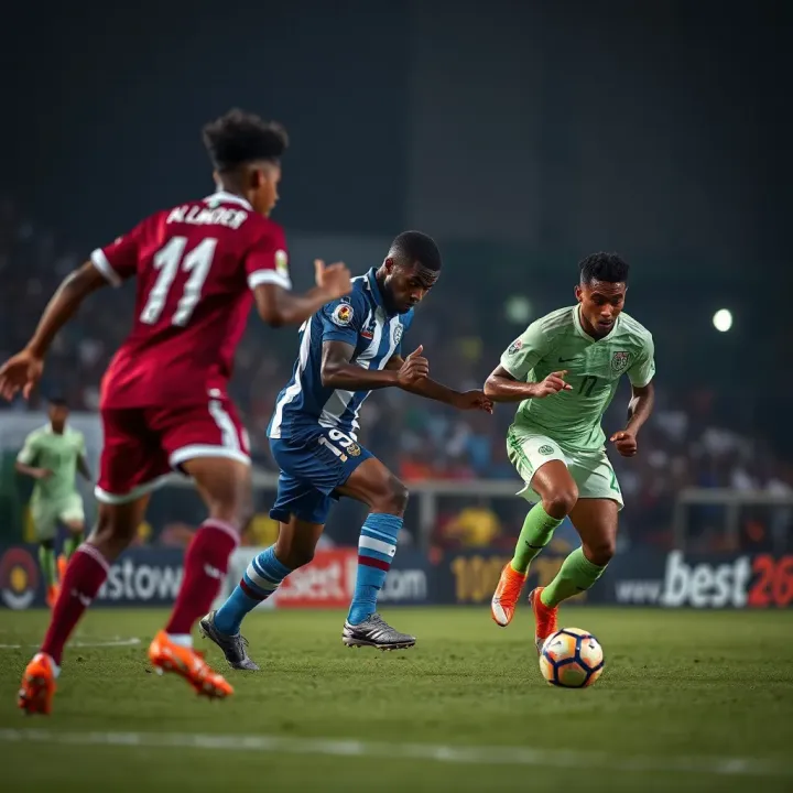 Nigerian football players competing intensely during a local league match