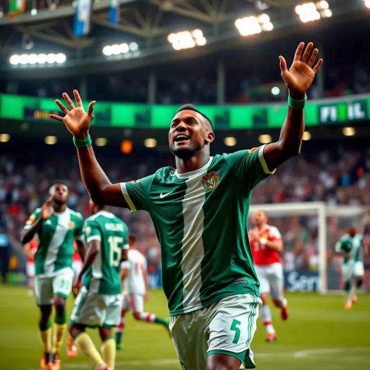 Nigeria national football team celebrating a goal during an international match