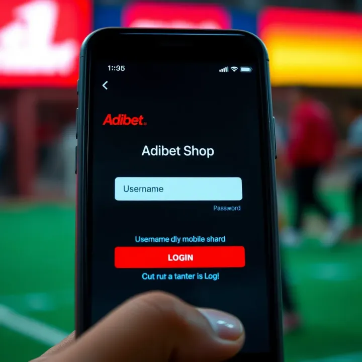 Mobile phone displaying the old login screen of Adibet with input fields for username and password