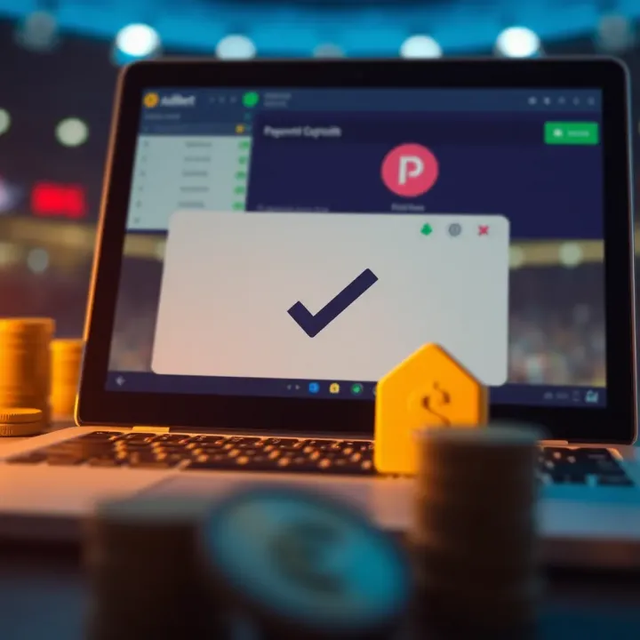 Illustration of secure online payment confirmation with checkmark and currency symbols