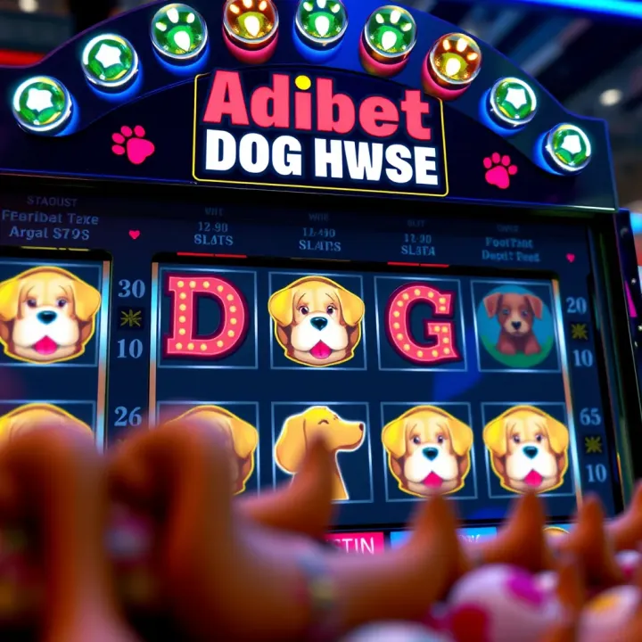 Bright and colorful slot machine reels displaying dog-themed symbols in an engaging online casino game interface