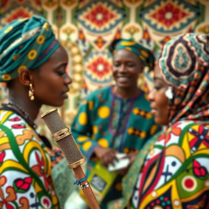 Traditional Nigerian artwork showcasing Adibet picture style with vibrant colors and intricate patterns