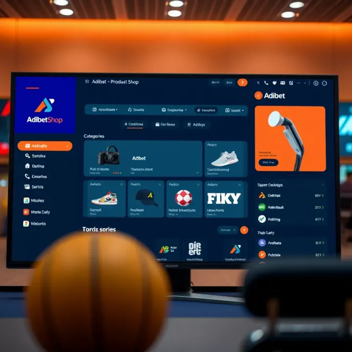 User interface of Adibet Shop showcasing the main dashboard with product categories and navigation options