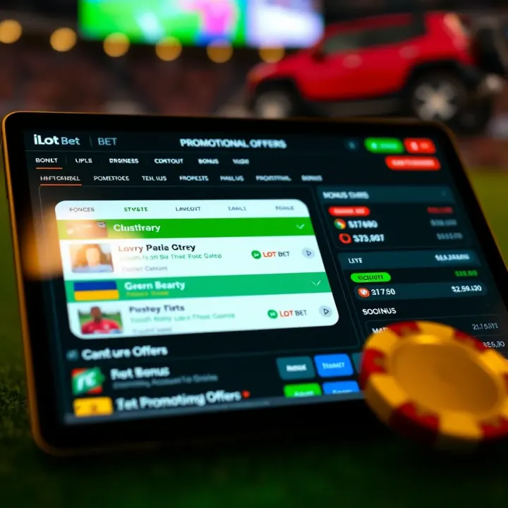 Interface showing iLot Bet promotional offers and bonus details on a digital device
