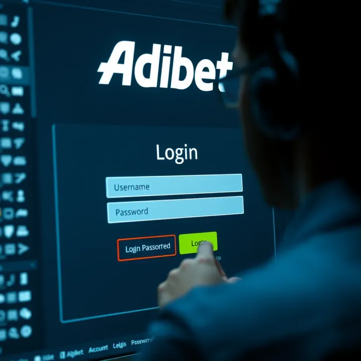 Secure login interface of Adibet platform highlighting username and password fields