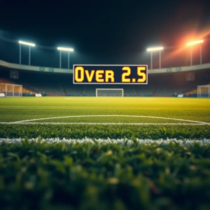 Graphic showing a football pitch with goalposts and a scoreboard highlighting total goals scored