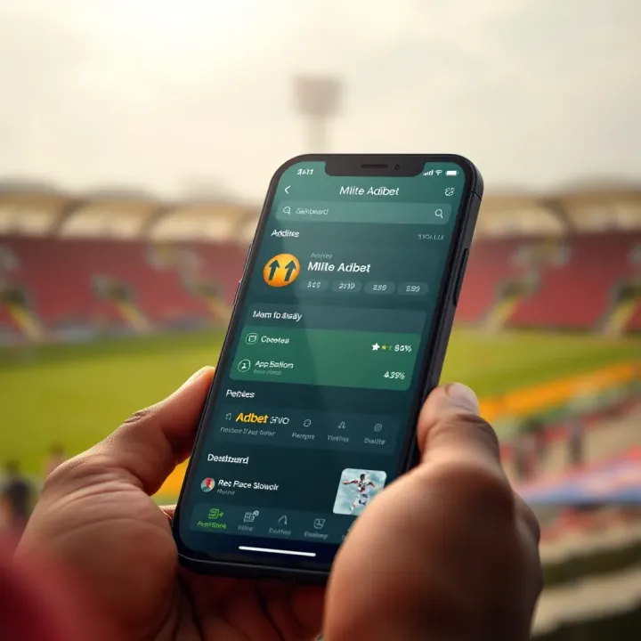 Screenshot of Mlite Adibet app interface showing betting options and user dashboard