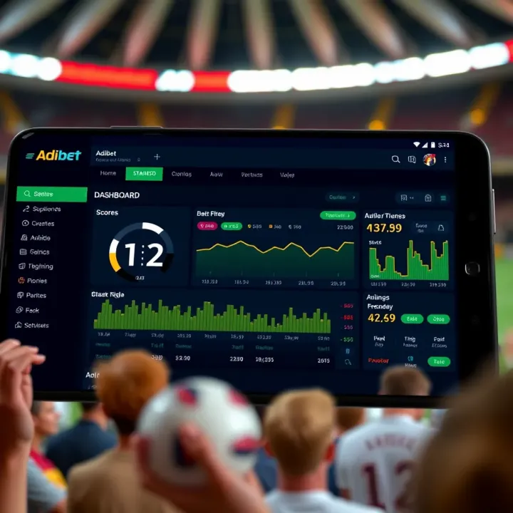 Dashboard view showing score tracking and betting statistics on Adibet app interface