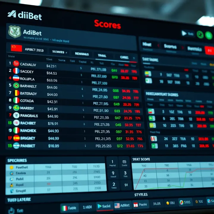 Dashboard showing detailed sports scores and betting odds on AdiBet platform