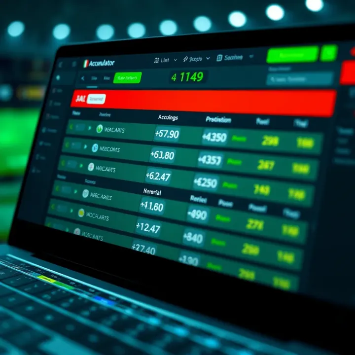 Screenshot of an online accumulator calculator interface with input fields and potential returns displayed