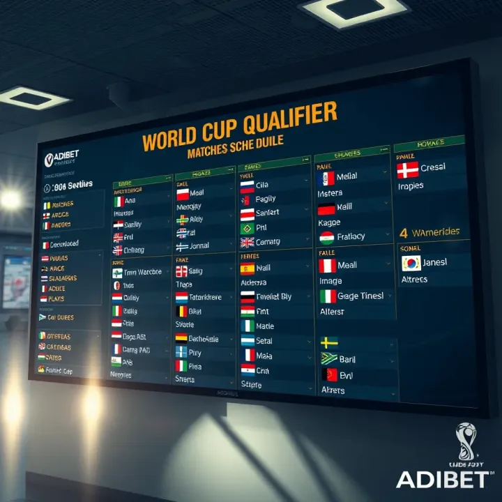 World Cup Qualifier Matches Schedule Overview World Cup qualifier matches schedule displayed on a digital board with flags of participating countries